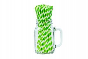 8" Lime Green & White Paper Straws-0