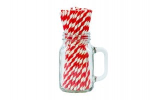 8" Red & White Paper Straw - 6mm-0
